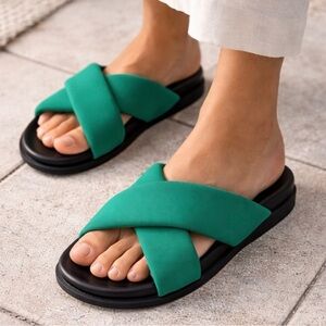 COPENHAGEN STUDIOS Textile Fiber Sandals in Green